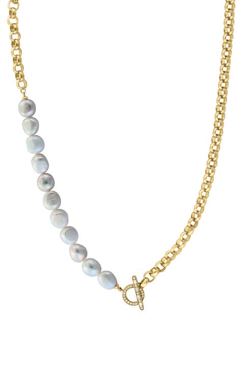 Freshwater Pearl & Diamond Chain Necklace - 0.18ct.