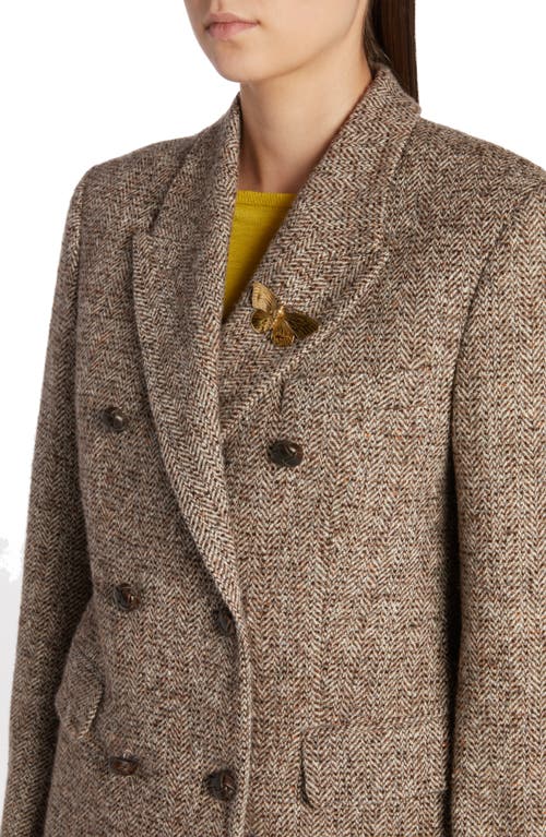 Shop Golden Goose Journey Herringbone Double Breasted Virgin Wool Blend Blazer In Beige/brown/bluette