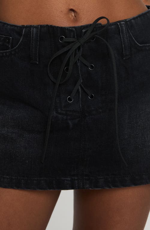 Princess Polly Amethysta Lace-up Denim Skort In Black