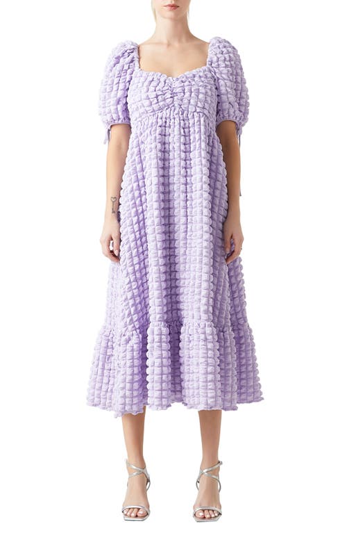 Texture Puff Sleeve Maxi Dress in Lilac