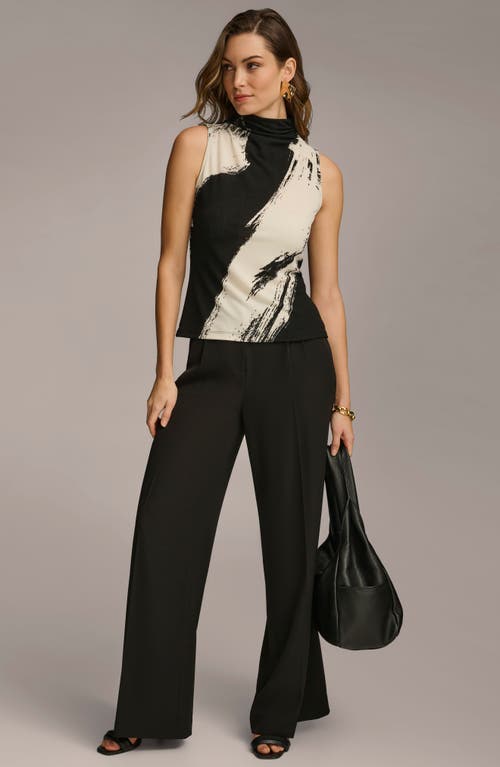 Donna Karan Abstract Print Sleeveless Funnel Neck Knit Top In Black Multi