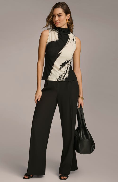 Shop Donna Karan Abstract Print Sleeveless Funnel Neck Knit Top In Black Multi