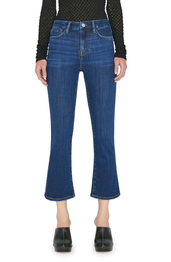 Frame Woman Le Crop Mini Boot Jeans In Dark Blue Denim In Majesty
