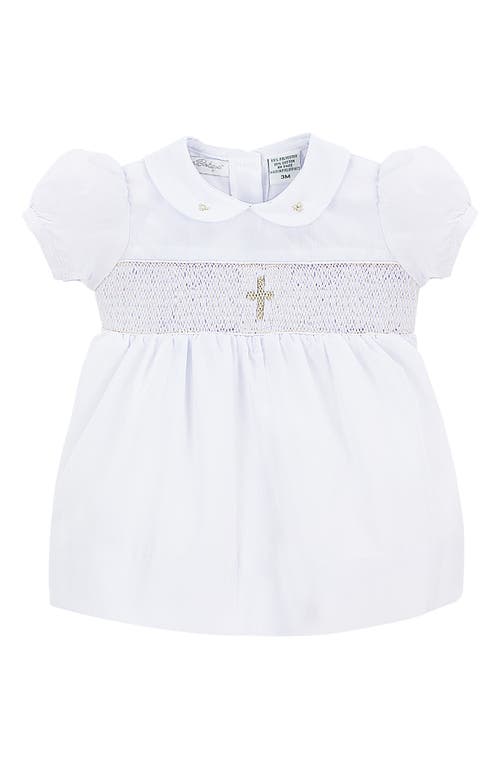 Carriage Boutique Smocked Inset Christening Gown & Bonnet Set White at Nordstrom,