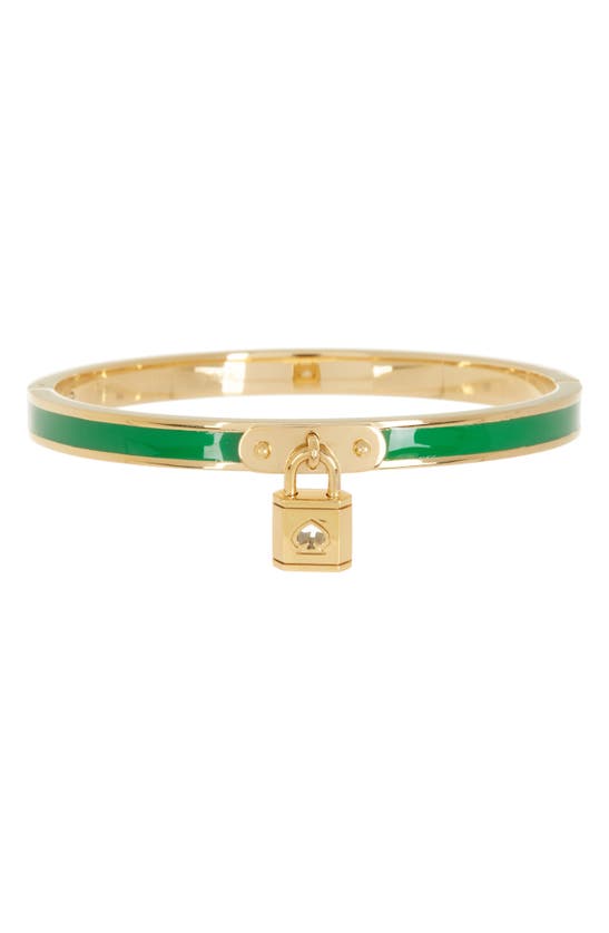 Kate Spade Lock And Spade Charm Bangle Bracelet In Green.