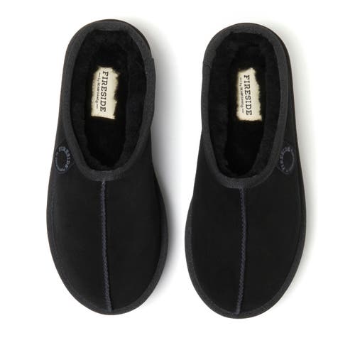 Dearfoams Fireside By Women's Queenstown Genuine Shearling Platform Clog In Black