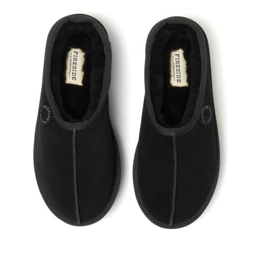 Shop Dearfoams Fireside Queenstown Genuine Shearling Platform Clog Slipper In Black