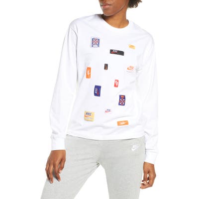 Nike Logo Patch Long Sleeve Top, White