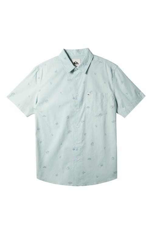 Apero Floral Short Sleeve Button-Up Shirt in Winter Sky Apero