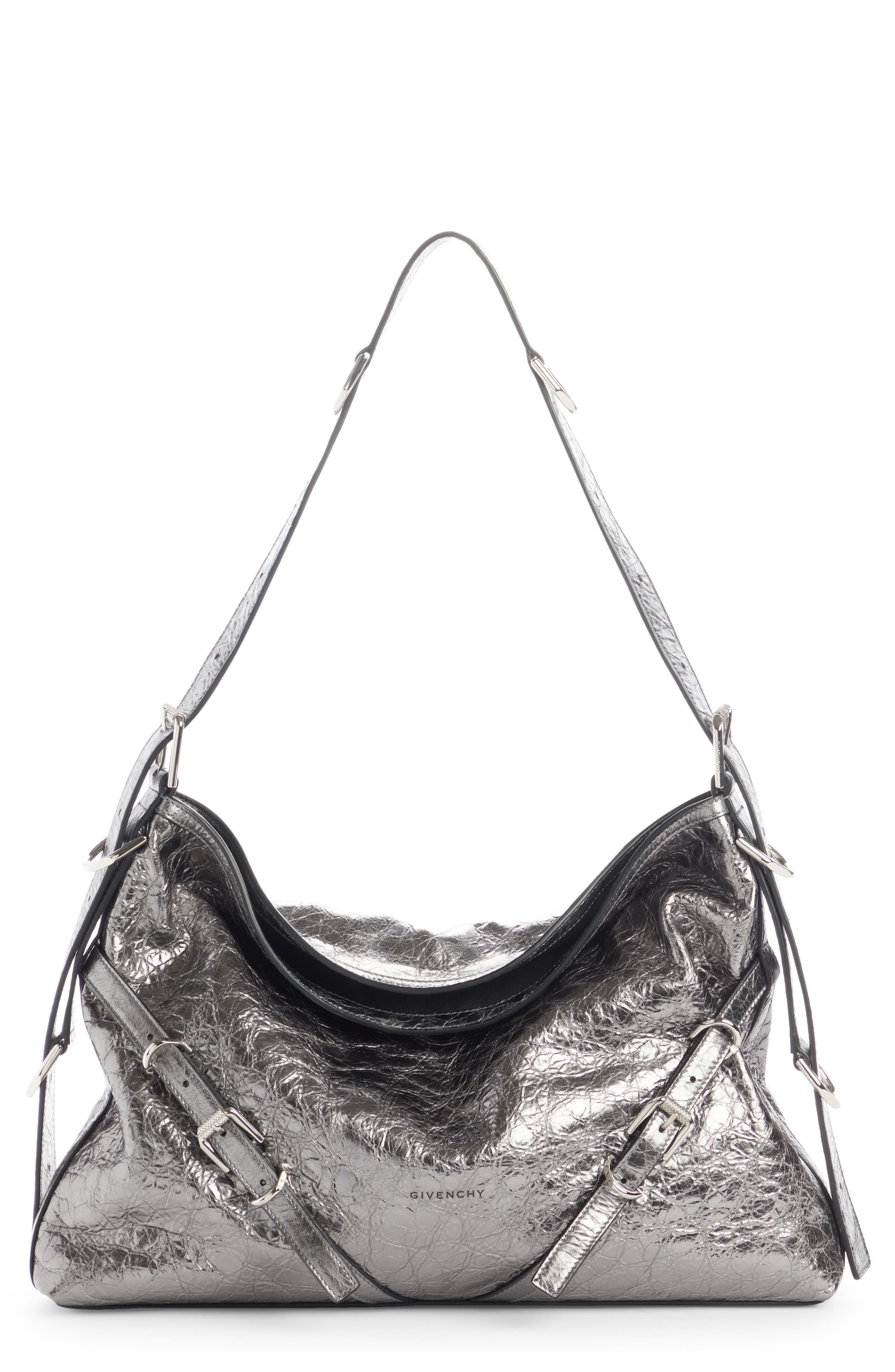 Shark Lock Micro metallic leather bucket bag in silver - Givenchy