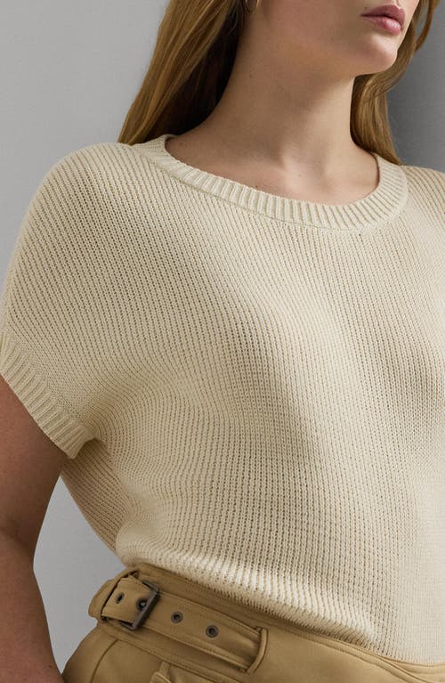 Shop Lauren Ralph Lauren Rib Knit Short Sleeve Sweater In Mascarpone Cream