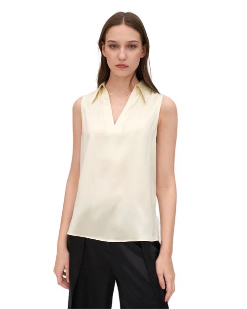 Shop Lilysilk V-neck Sleeveless Silk Violet Blouse In Lily White