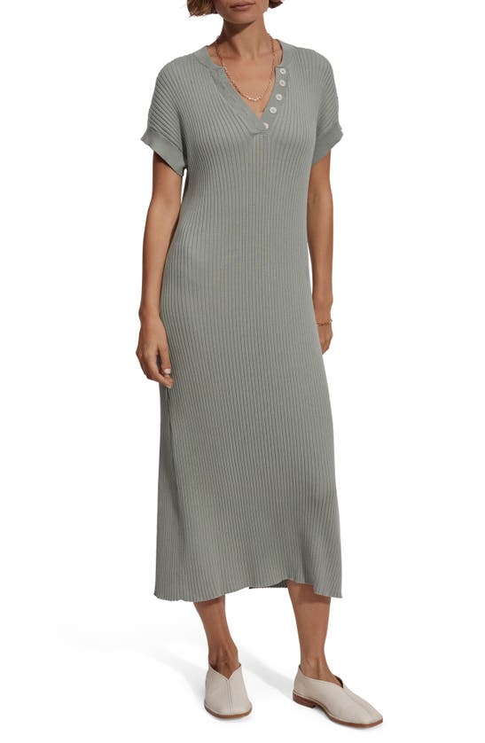 Shop Varley Aria Henley Rib Midi Dress In Green