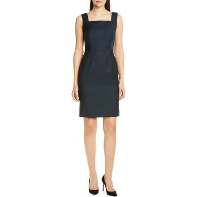 Boss Digela Dark Emerald Patterned Wool Sheath Dress, Green