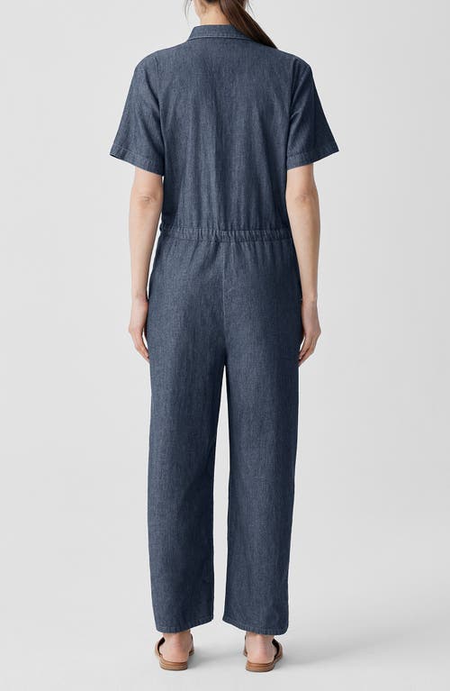 Shop Eileen Fisher Classic Collar Organic Cotton Ankle Jumpsuit In Denim