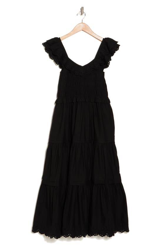 Madewell Lucie Embroidered Cotton Midi Dress In True Black