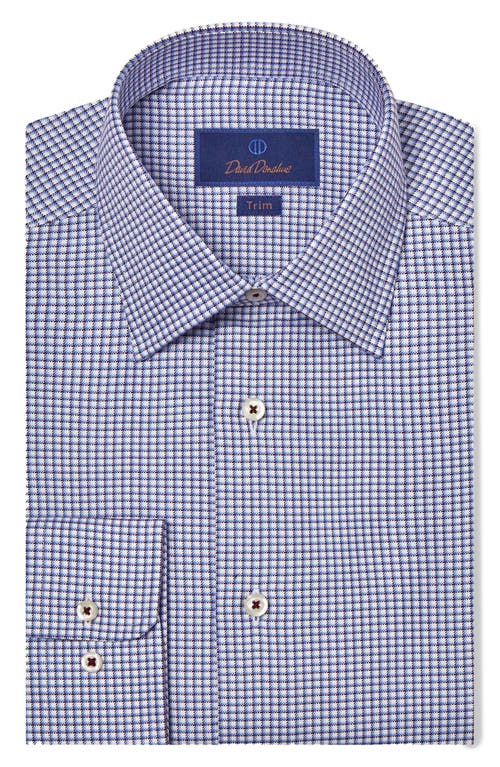 David Donahue Trim Fit Shadow Check Cotton Dress Shirt in Merlot/Sky 