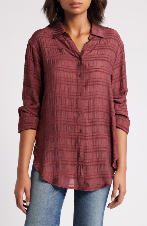 Shop Bobeau Chenille Stripe Button-up Shirt In Rum Raisin