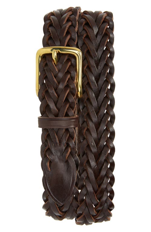 Shop Drake's Woven Leather Belt In 300 Brown