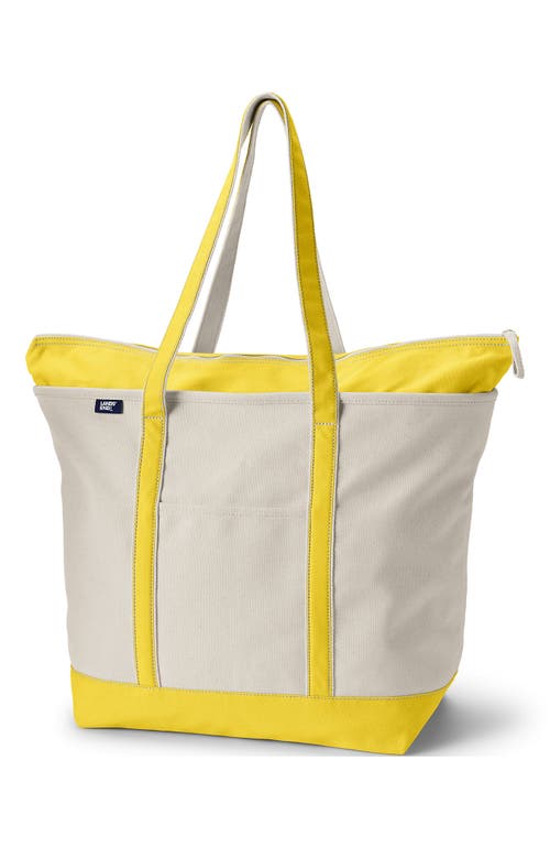 Shop Lands' End Zip Top Long Handle Canvas Tote Bag In Natural/primrose Yellow