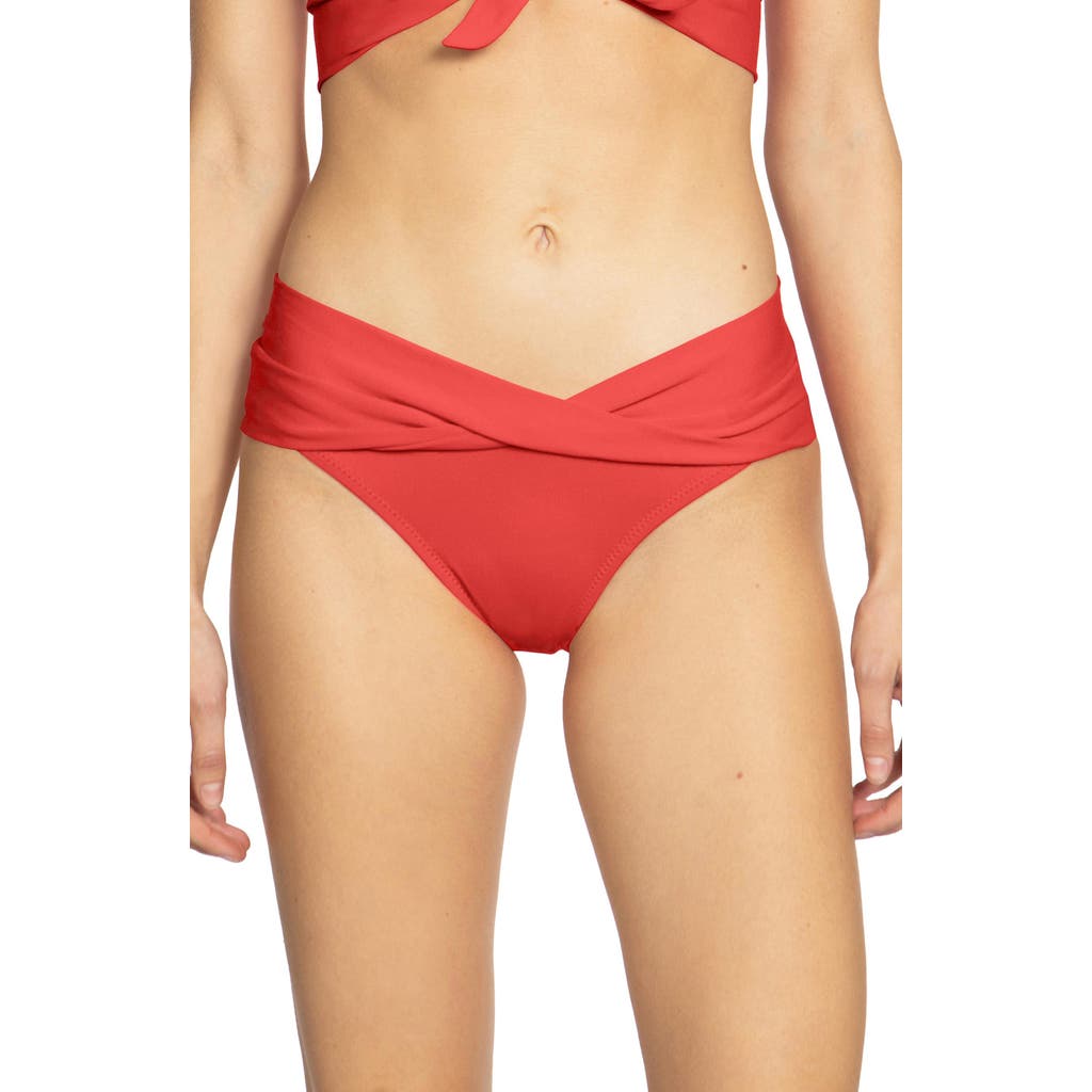 Shop Robin Piccone Ava Twist Hipster Bikini Bottoms In Guava