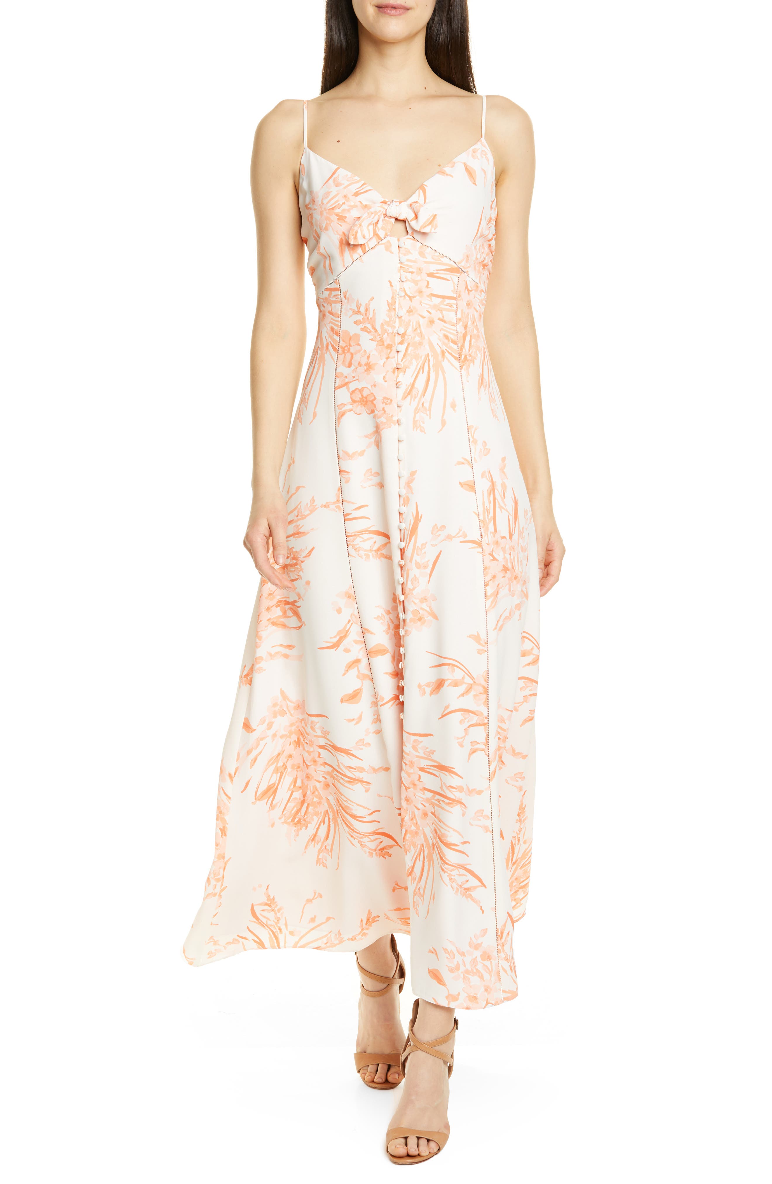 Joie Almona Floral Print Button Front Maxi Dress, White
