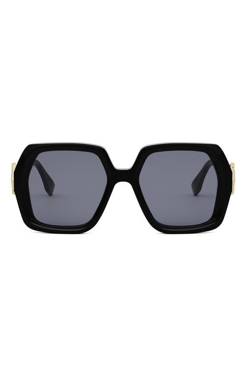 'Fendi Diamonds 51mm Square Sunglasses in Shiny Black /Blue at Nordstrom