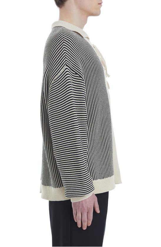 Shop Found Oversize Stripe Johnny Collar Cotton Sweater In Cream
