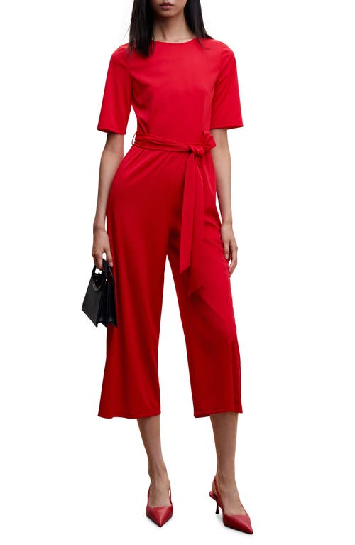 MANGO Bow Belted Jumpsuit in Red