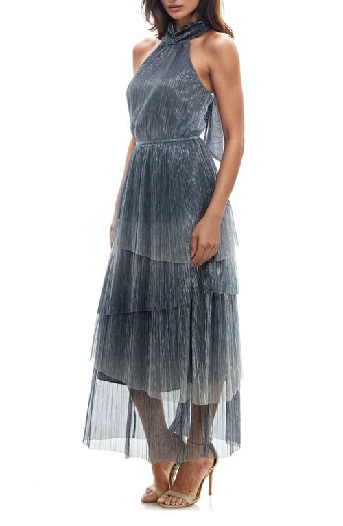 Shop Socialite Metallic Tiered Crinkle Maxi Dress In Silver/navy