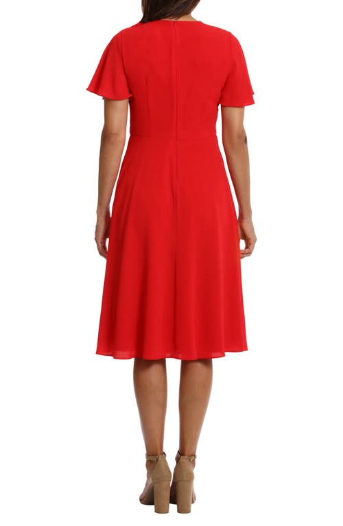 Shop London Times Rosette Flutter Sleeve Dress In Cherry