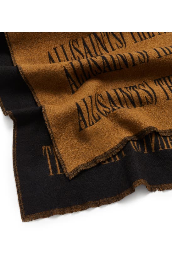 Shop Allsaints Varsity Woven Wool Blend Scarf In Mocha Brown Black