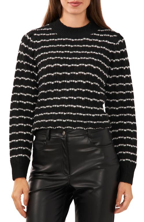 halogen(r) Stripe Mock Neck Sweater in Rich Black