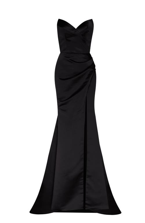 Milla Black Strapless Evening Gown With Thigh Slit In Black