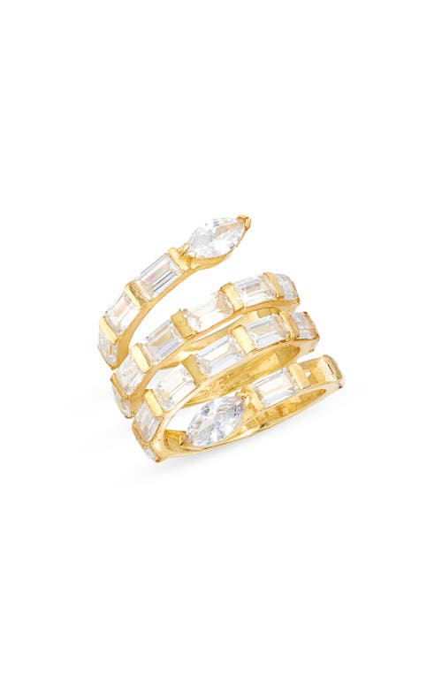Cubic Zirconia Swirl Bypass Ring in Gold/White