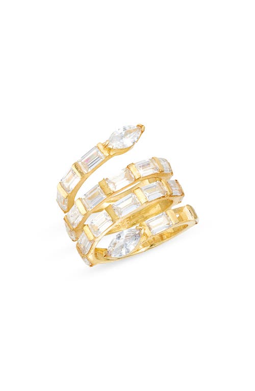 Shymi Cubic Zirconia Swirl Bypass Ring In Gold/white