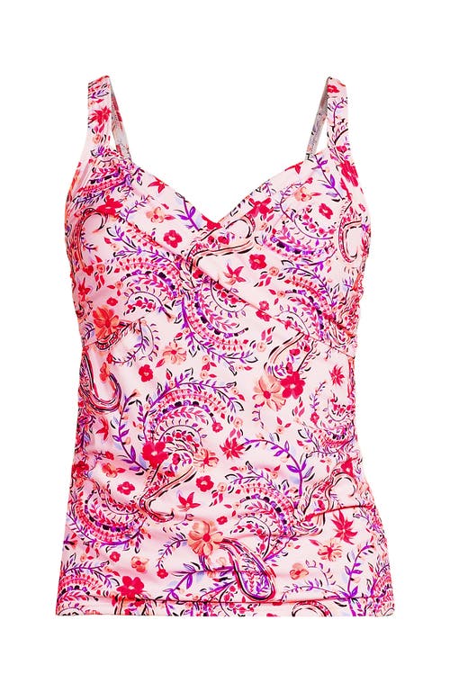 Shop Lands' End Long Torso V-neck Wrap Underwire Tankini Swimsuit Top In Wood Lily Multi Floral Paisley