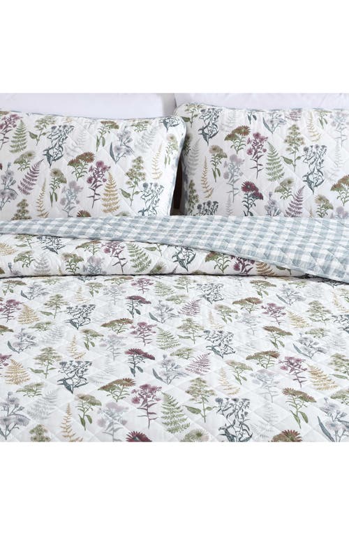 Eddie Bauer Flower Field Cotton Quilt 3-piece Set In White/grey/green