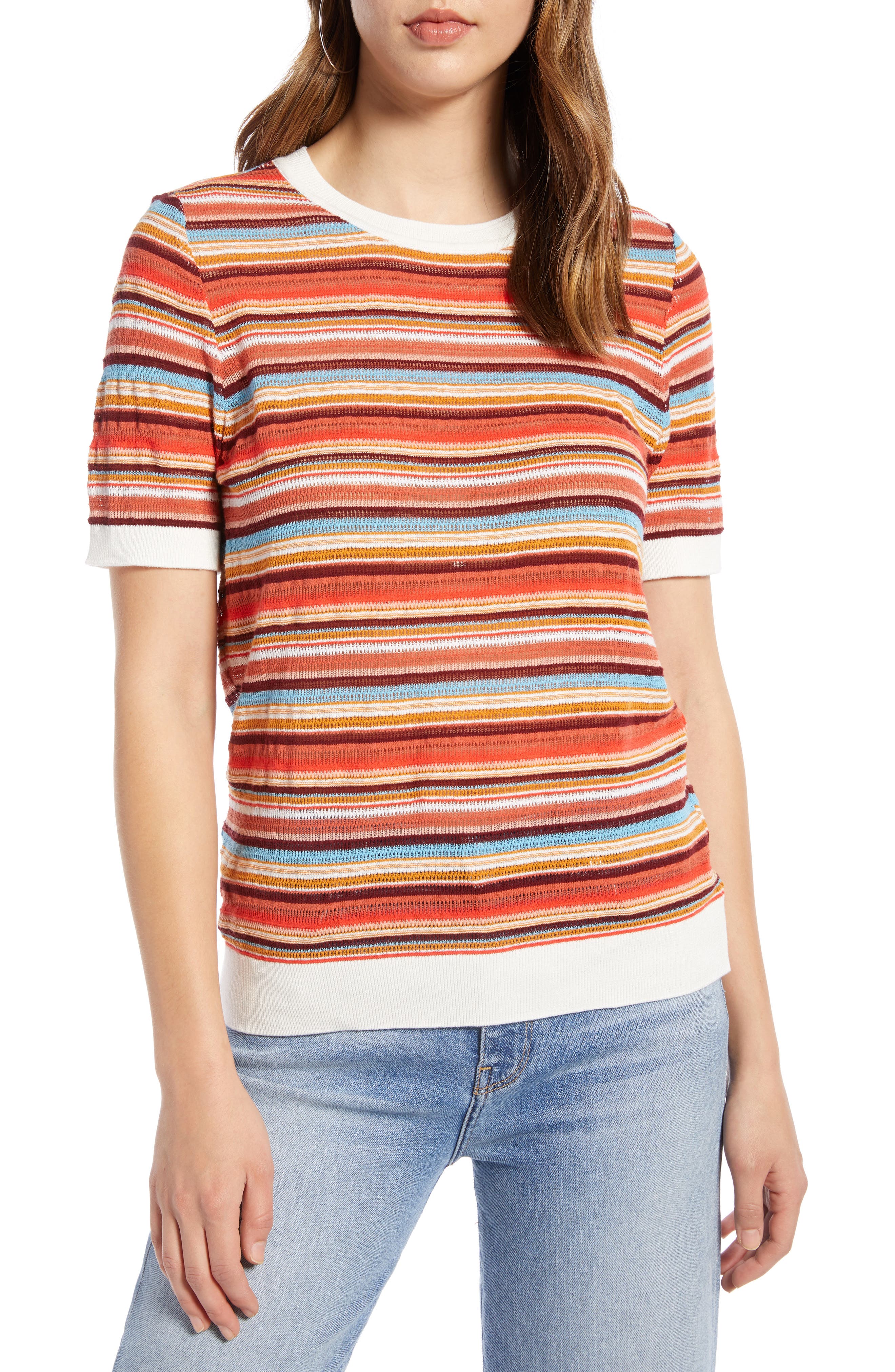 Plus Size Halogen Stripe Sweater, Red