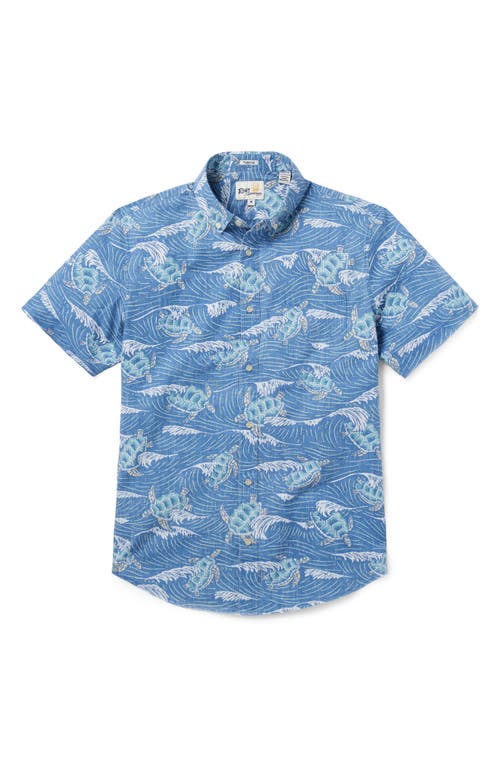 Honu Aukai Tailored Fit Short Sleeve Button-Down Shirt in Blue Horizon
