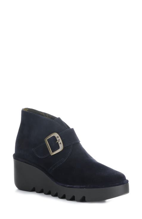 Navy wedge outlet booties