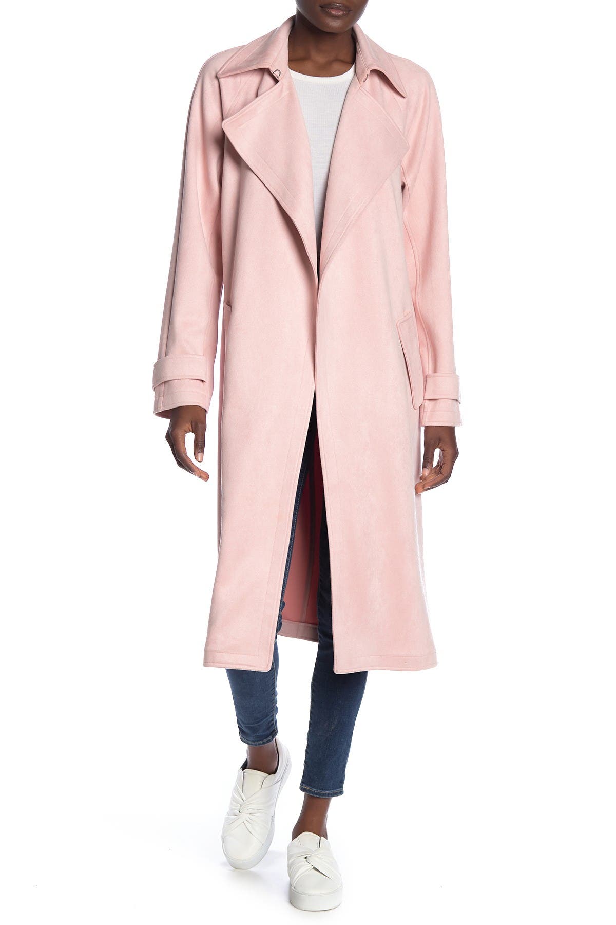 Bagatelle | Faux Suede Open Front Draped Trench Coat | Nordstrom Rack