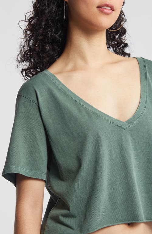 Shop Bp. Washed V-neck Crop T-shirt In Green Tree