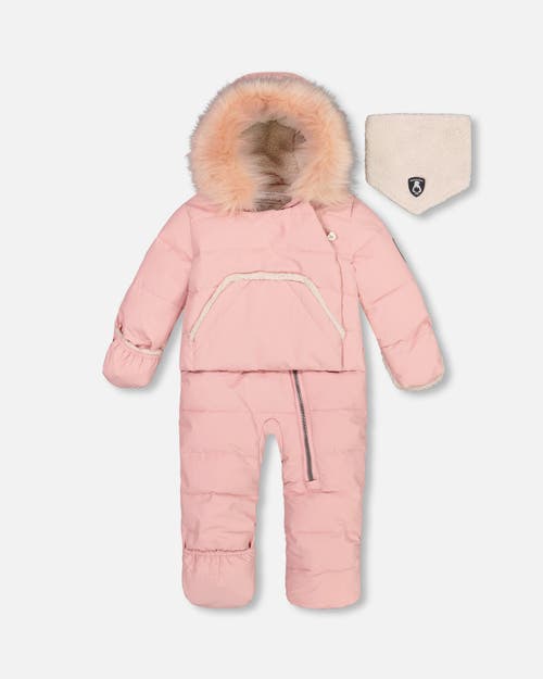 Shop Deux Par Deux Baby Girl's One Piece Baby Hooded Snowsuit Pink Designed For Car Seat In Bridal Rose