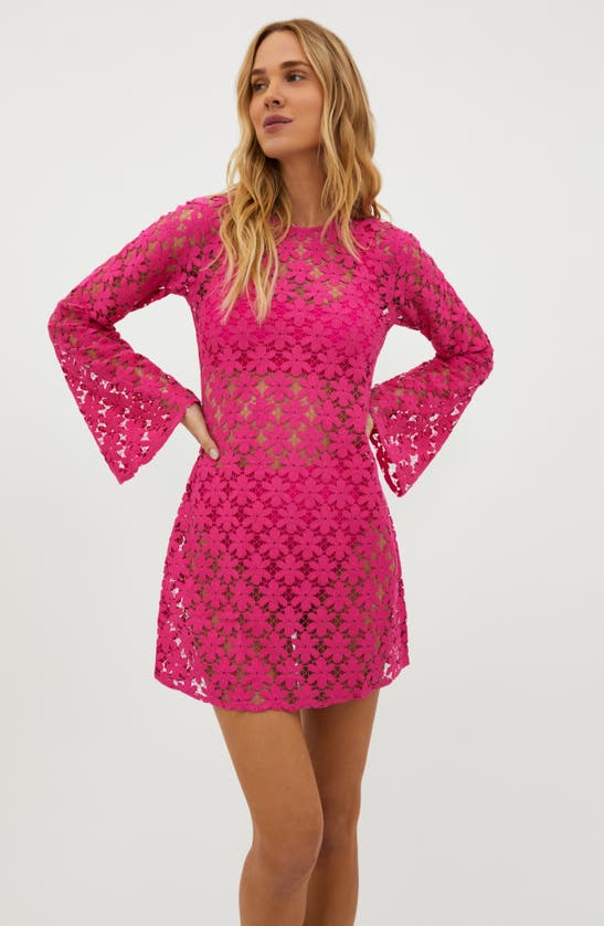 Shop Beach Riot Goldie Lace Long Sleeve Cotton Blend Cover-up Dress In Bright Fuchsia