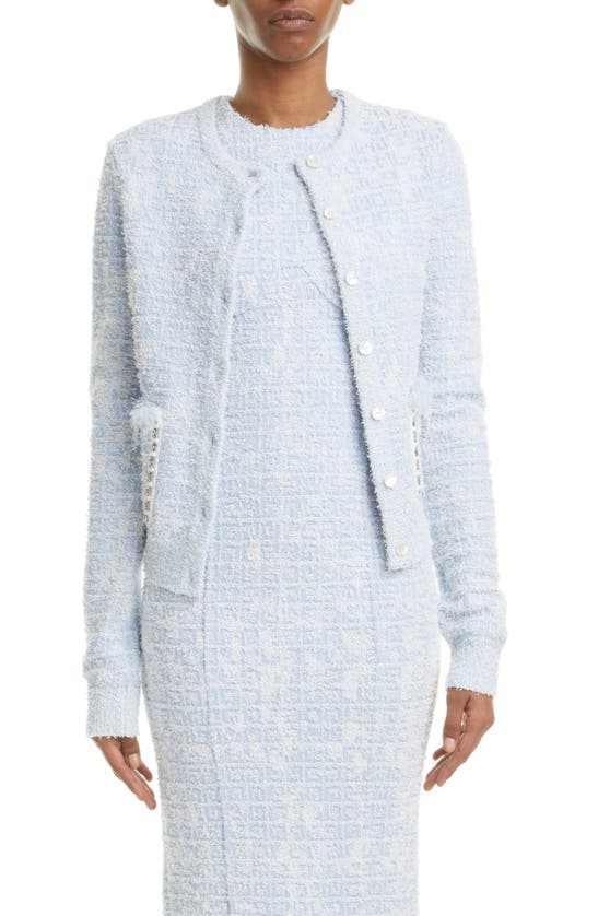Givenchy Logo-print Tweed-knit Short Jacket In Blue/white