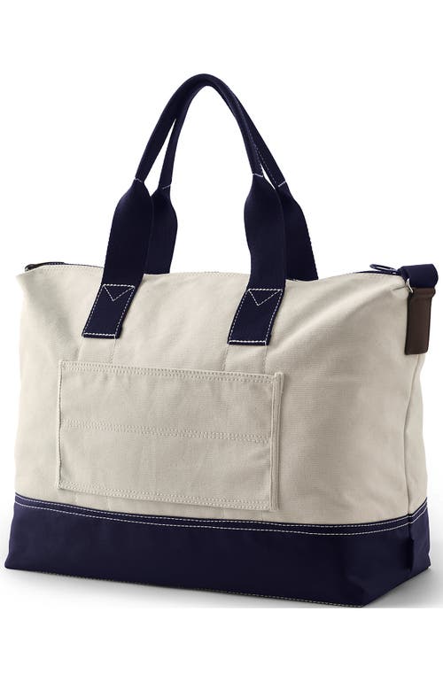 Shop Lands' End Canvas Weekender Duffle Bag In Natural/true Navy