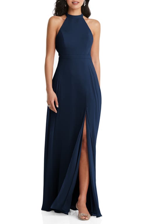 Dessy Collection Halter Neck Open Back Dress in Midnight