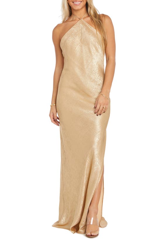 Shop Morgan & Co. Shimmer Halter Gown In Gold