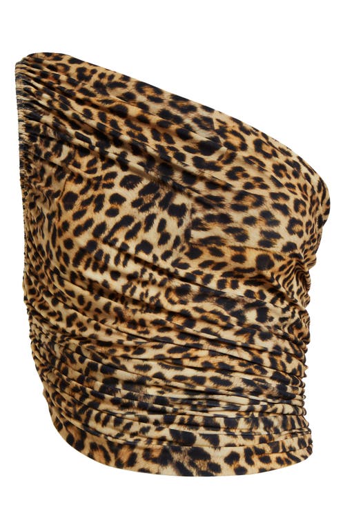 Shop Norma Kamali Diana One-shoulder Swim Top In Cheetah Patch